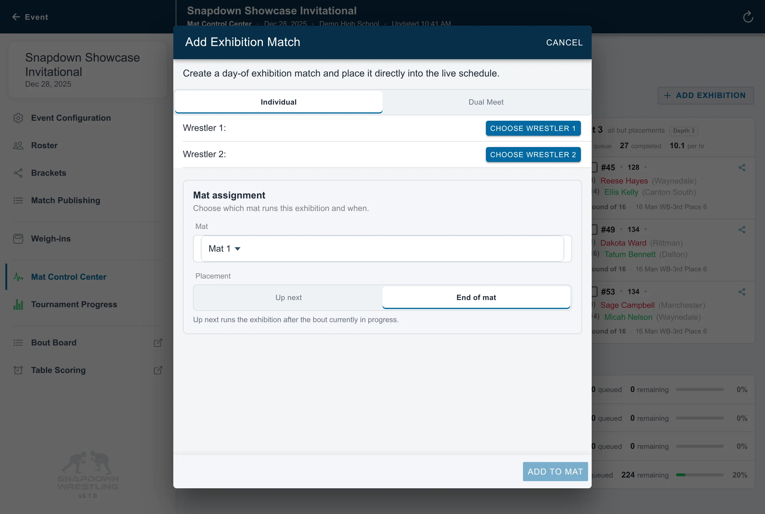 Add Exhibition Match dialog in Individual mode
