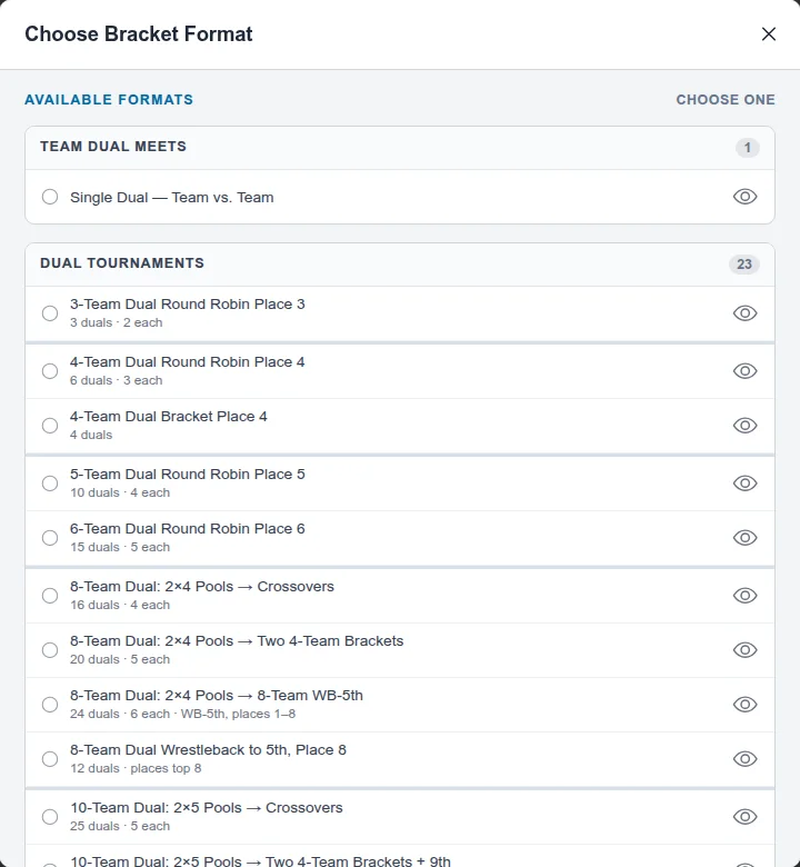 Choose Bracket Format with the 16-team 4×4 pools option